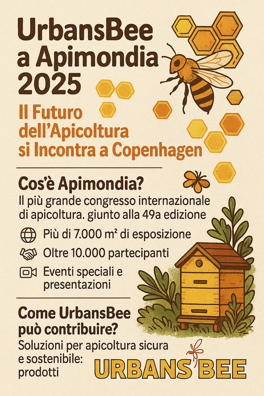 Biškopis, kas valkā UrbansBee apģērbu izstādē Apimondia 2025.