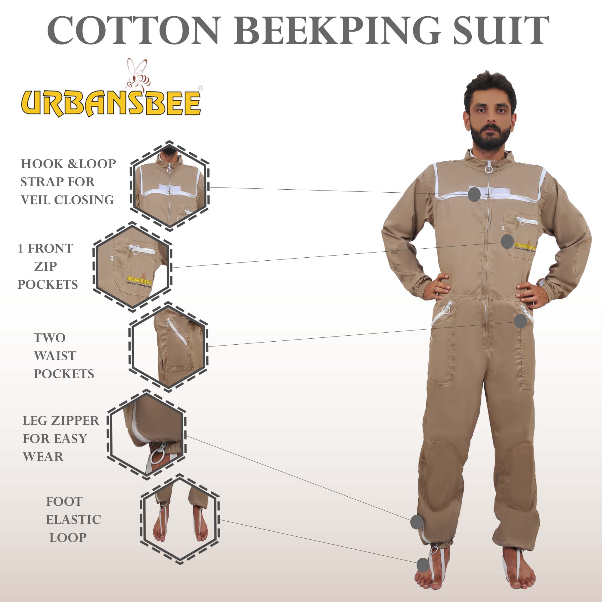 Tuta apicoltore cotone con cappello rotondo