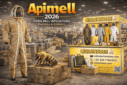 URBANSBEE beekeeping suits and accessories showcased at Apimell 2026 beekeeping fair in Piacenza, Italy