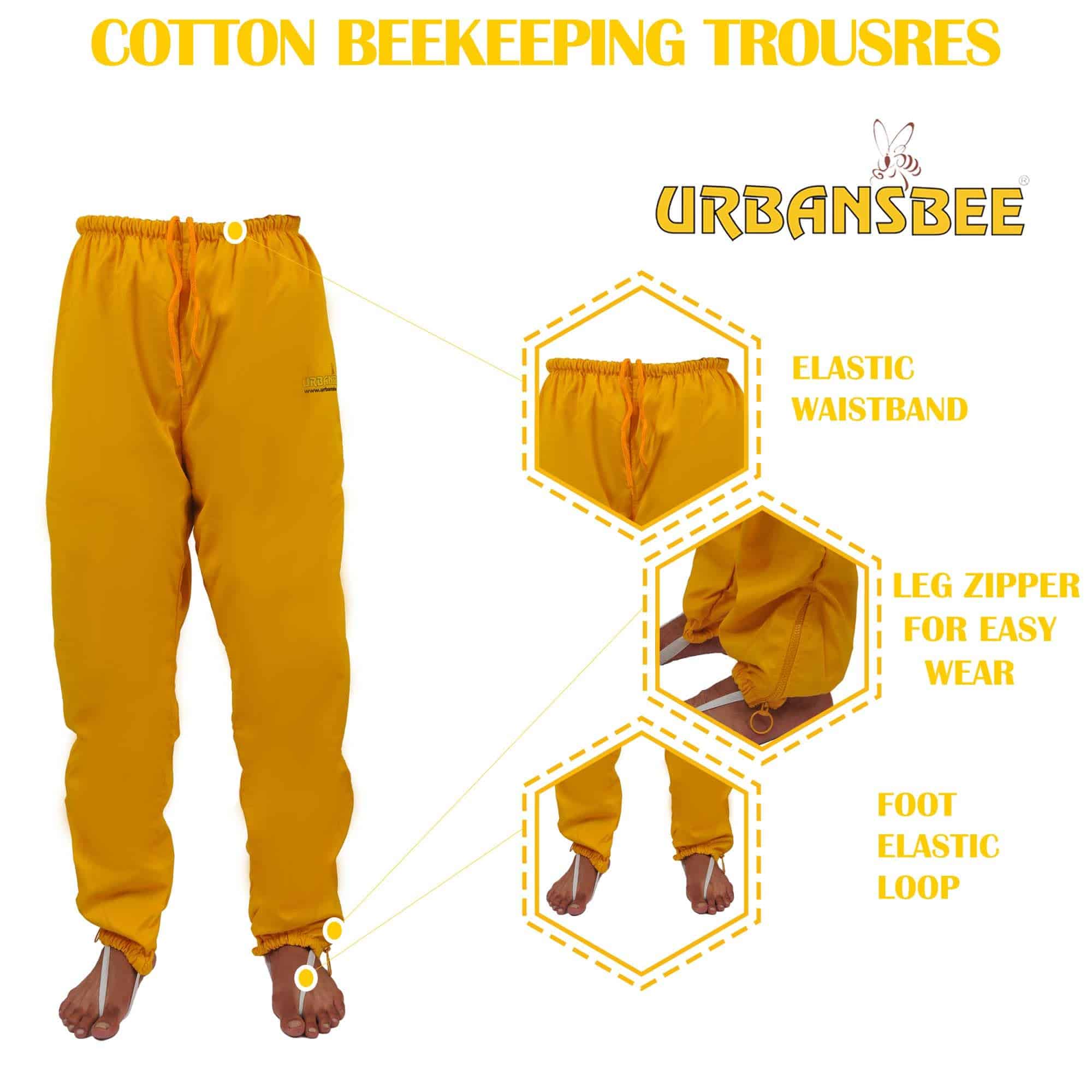 Pantalon d'apiculture jaune URBANSBEE 100 % pur coton