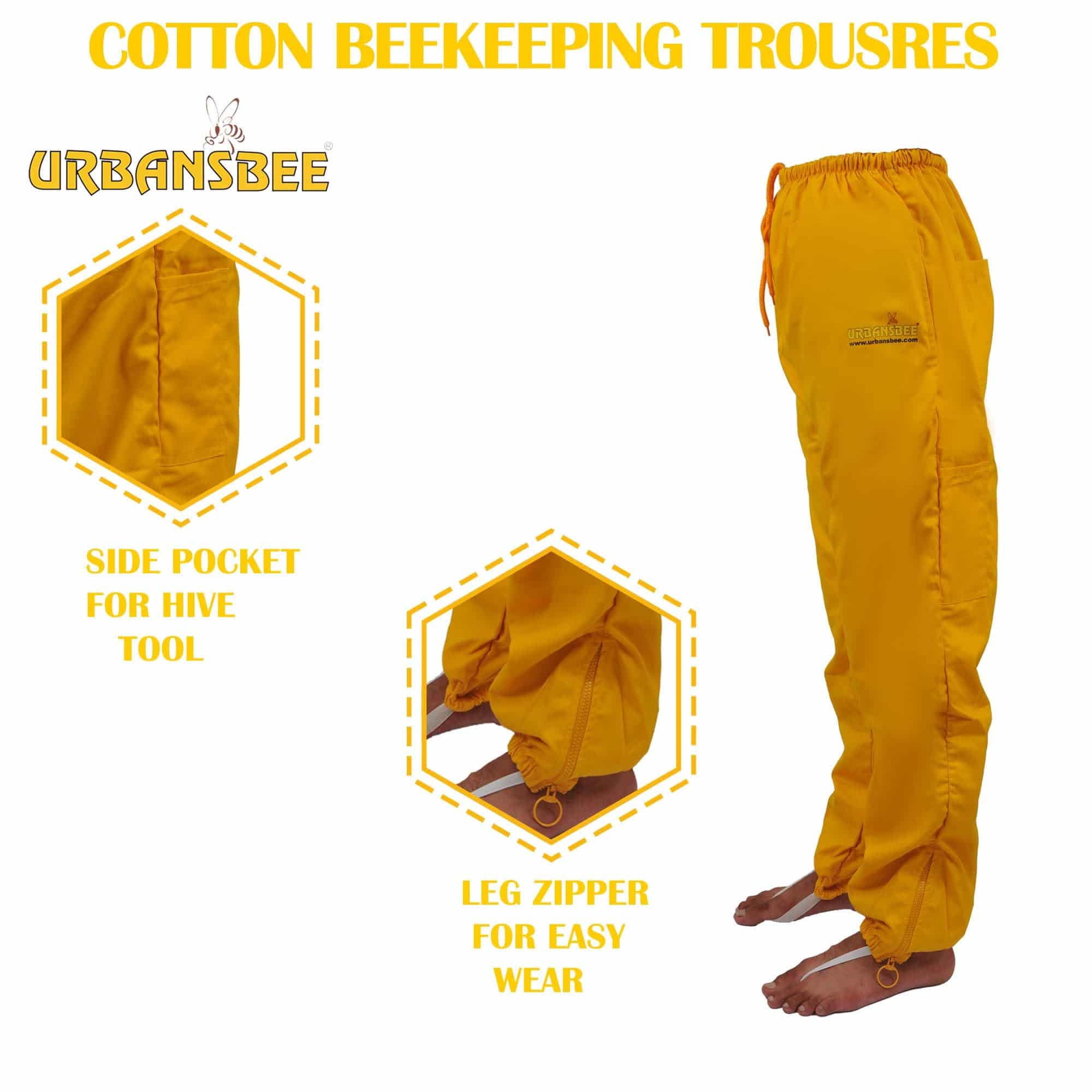 Pantalon d'apiculture jaune URBANSBEE 100 % pur coton