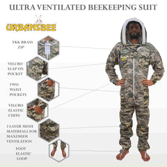 Combinaison d'apiculteur Urbansbee ventilée à motif camouflage numérique avec chapeau élégant