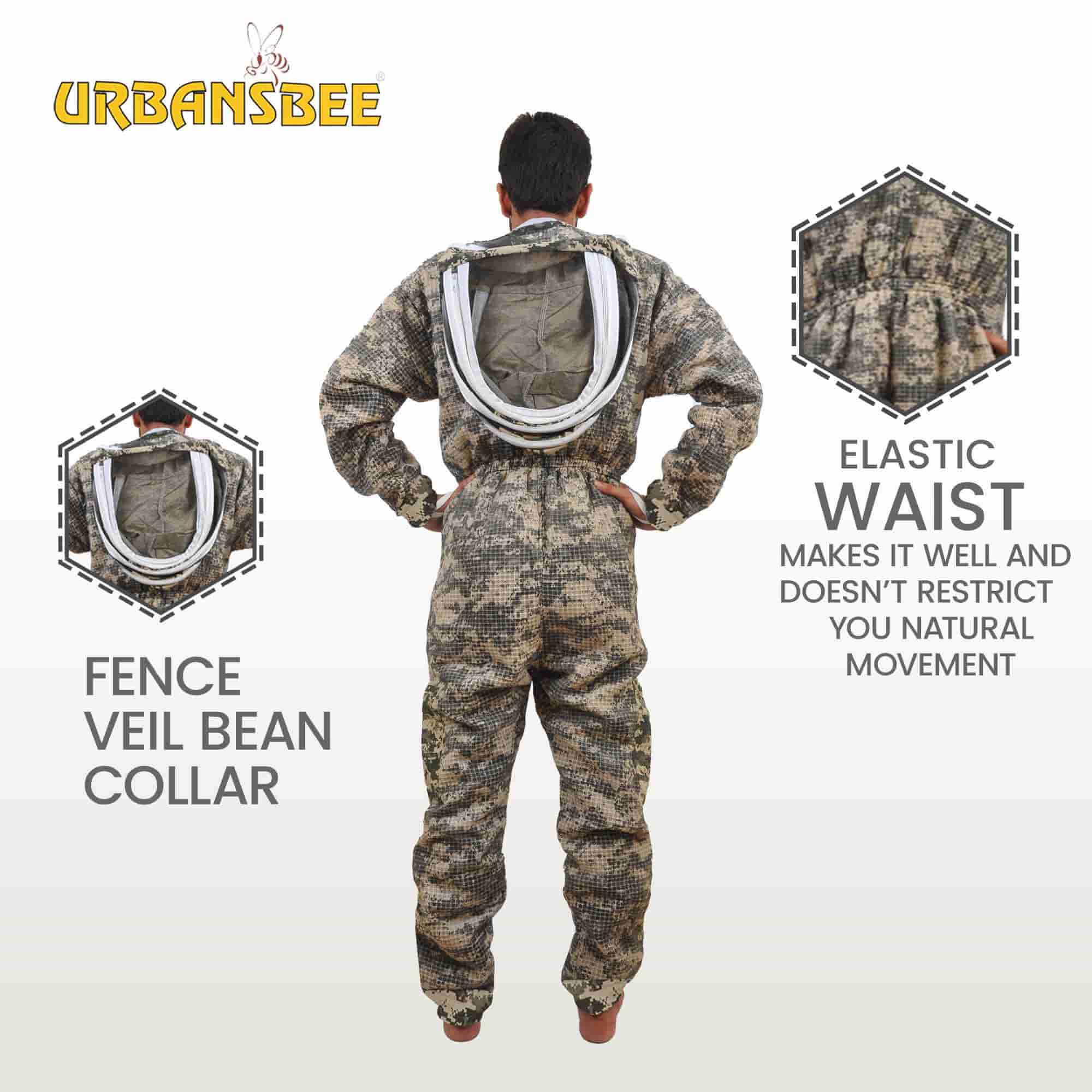 Combinaison d'apiculteur Urbansbee ventilée à motif camouflage numérique avec chapeau élégant