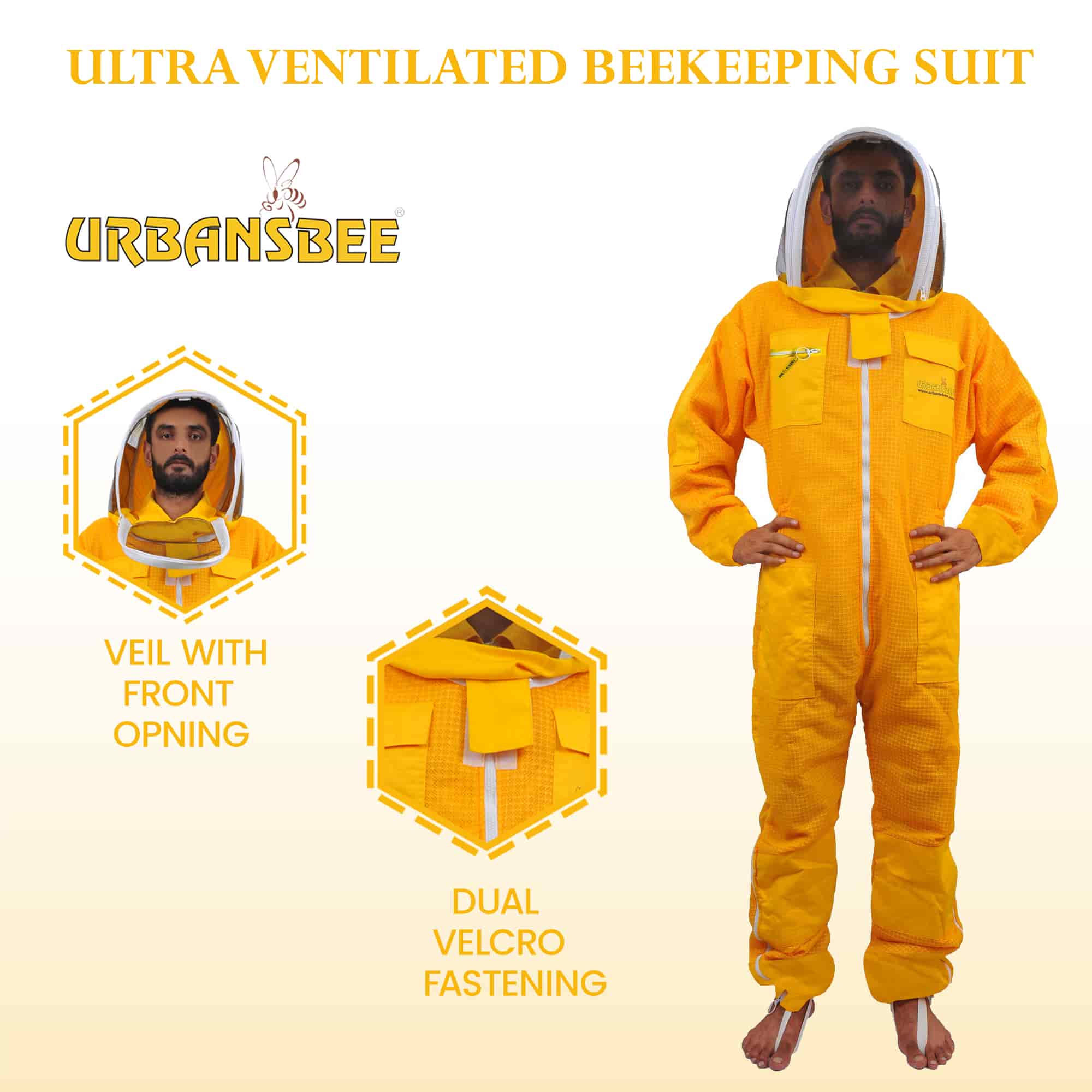 Combinaison d'apiculteur ventilée jaune Urbansbee avec chapeau élégant