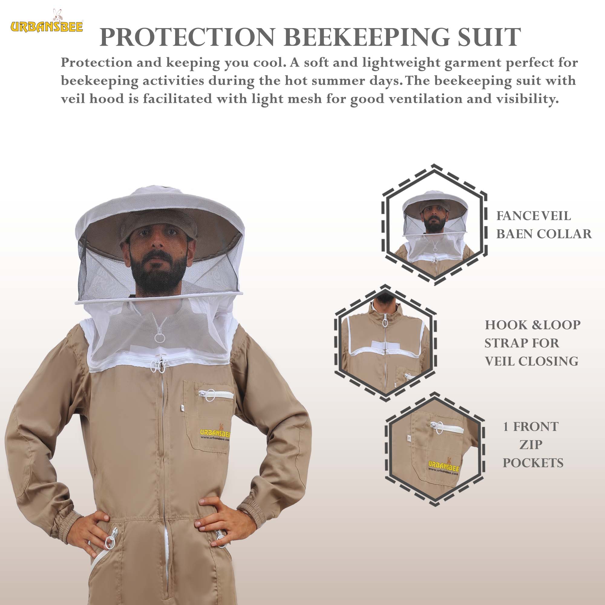 Costume d'apiculteur en coton avec chapeau carré Urbansbee