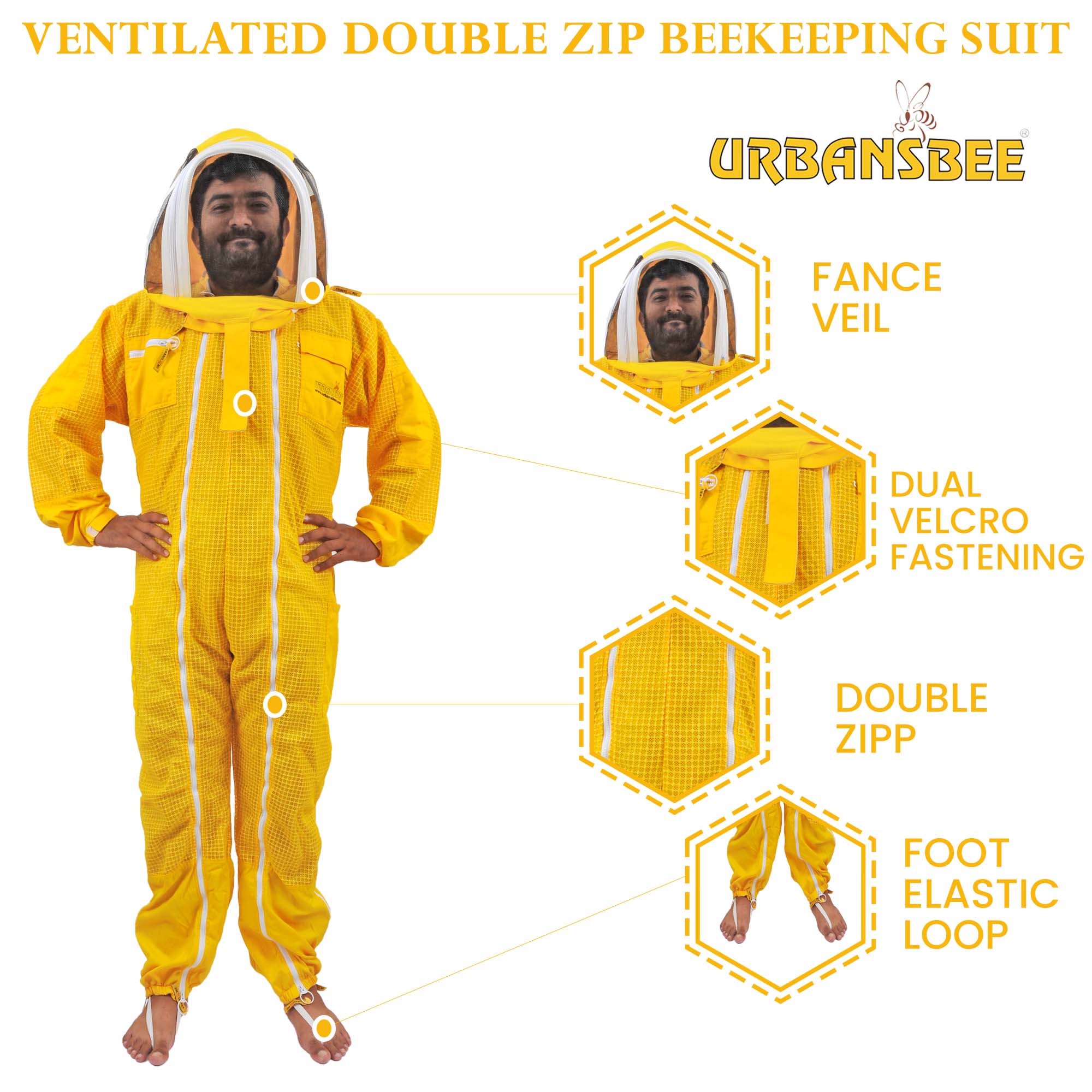Traje de Apicultura 3 capas ventilado Antipicaduras para abejas con velo de esgrima de Astronauta