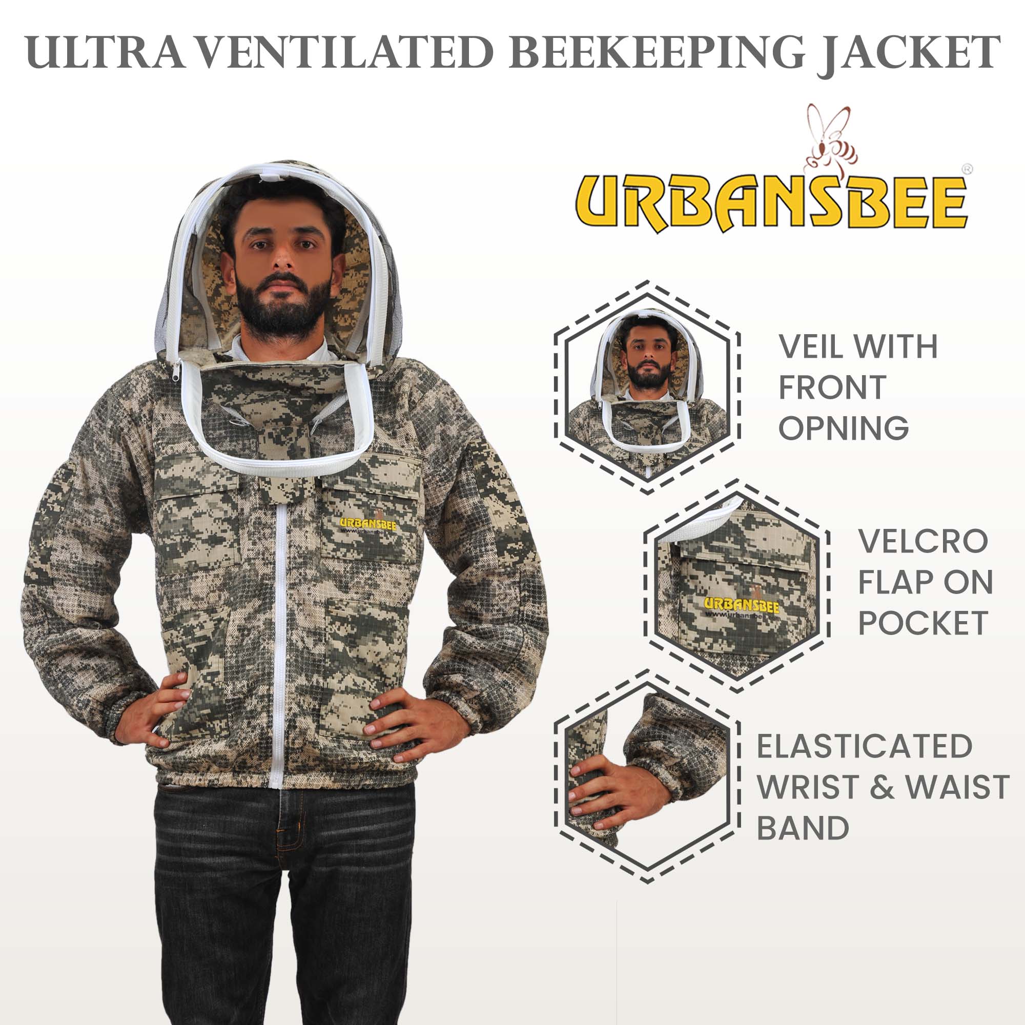 Beekeeping Smock 3 Layers Ventilated Anti-Sting for Bees with Astronaut Fencing Veil
